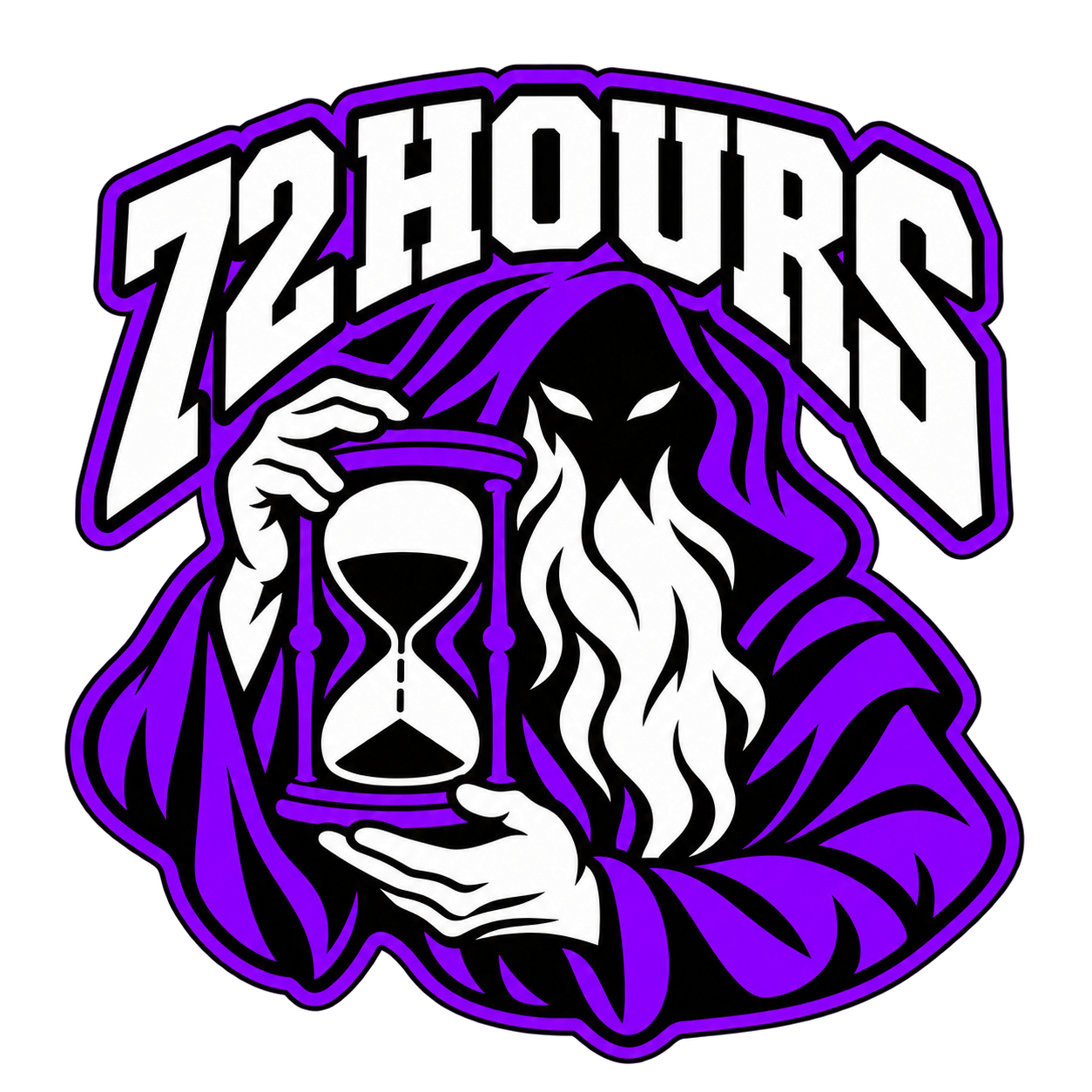 72 Hours logo with Father Time and an hourglass